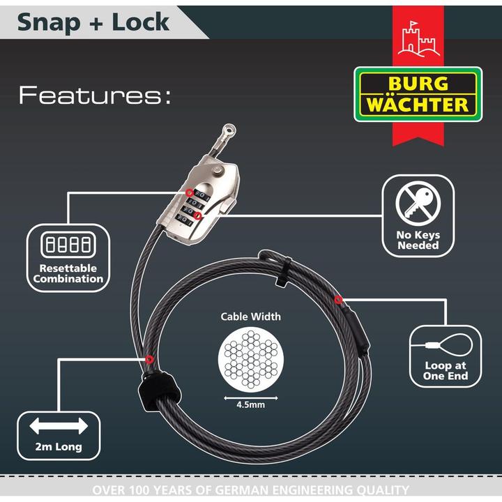 Actual product image Burg Wächter Cable lock with numbers 720 200 Snap+Lock (200 cm)