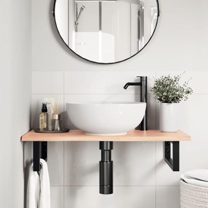 Actual product image vidaXL Washbasin top Shelf support Wall bracket Wooden top Steel solid wood