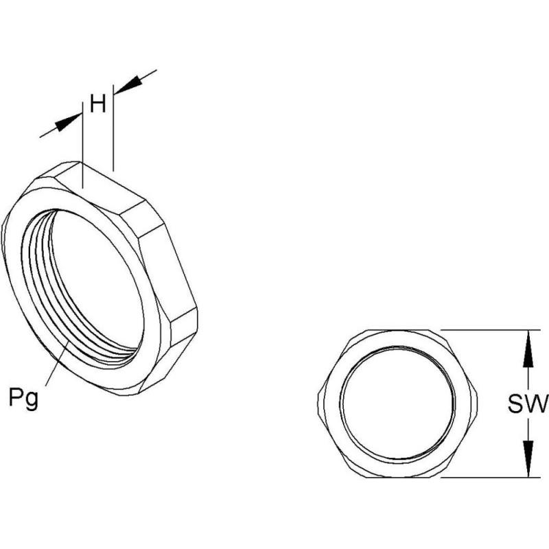 Thumbnail - Kleinhuis, Muttern + Unterlegscheiben, KLEINHUI 3420/21 Sechskantmutter, Pg 21, Höhe 7 mm, Kunst 342021