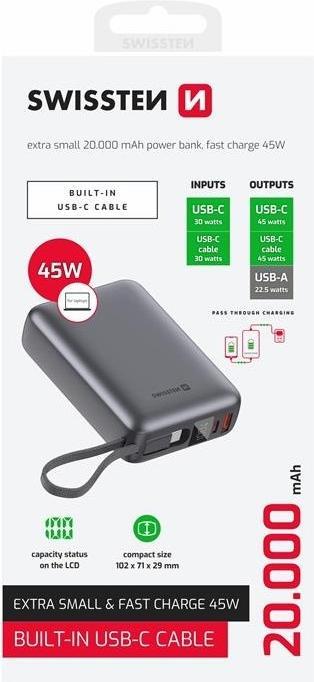 Actual product image Swissten Power Bank (20000 mAh, 45 W, 45 Wh)
