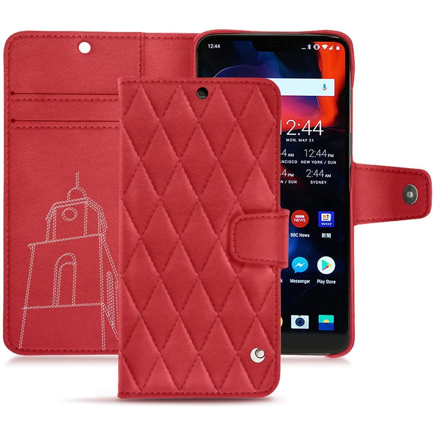 Noreve Lederschutzhülle Wallet (OnePlus 6), Smartphone Hülle, Rot