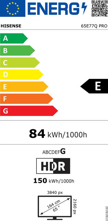 Energy Label Hisense TV 65E77Q PRO (65", QLED, 4K, 2025)