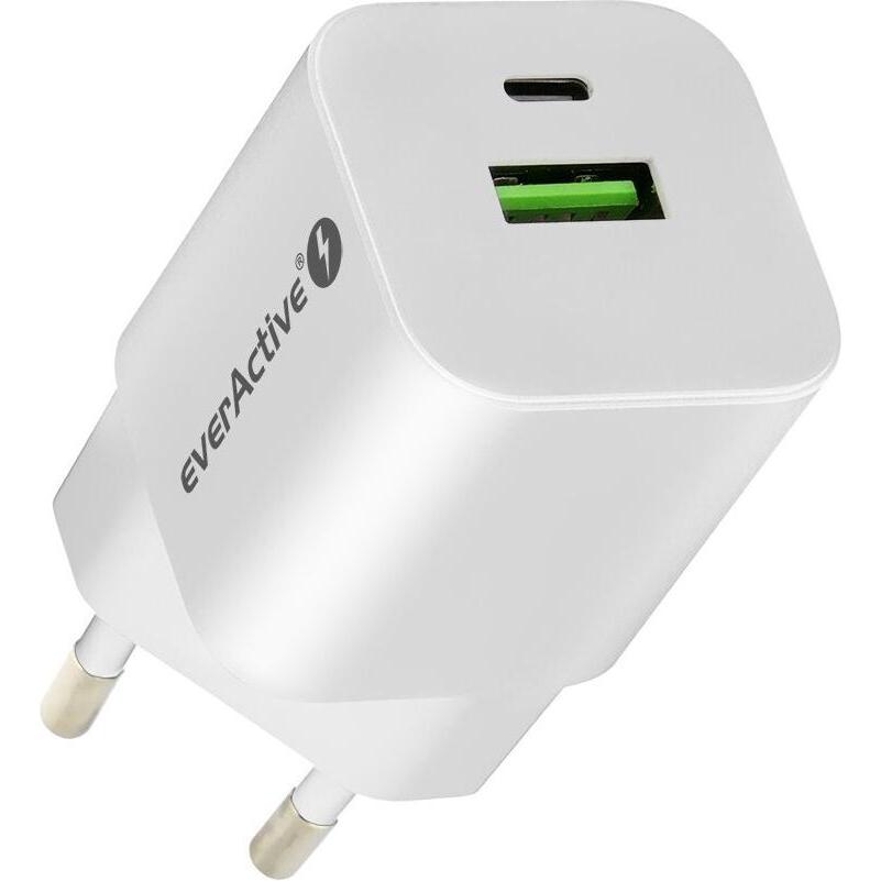Everactive Caricatore di rete GaN SC-390Q con USB QC3.0 e USB-C PD PPS 30W (30 W), Caricatore USB, Bianco