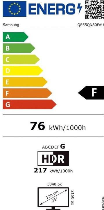 Etichetta energetica Samsung QE55QN80FAUXXH Neo QLED miniLED Fernseher (55", QN80F, NeoQLED, 4K, 2025)