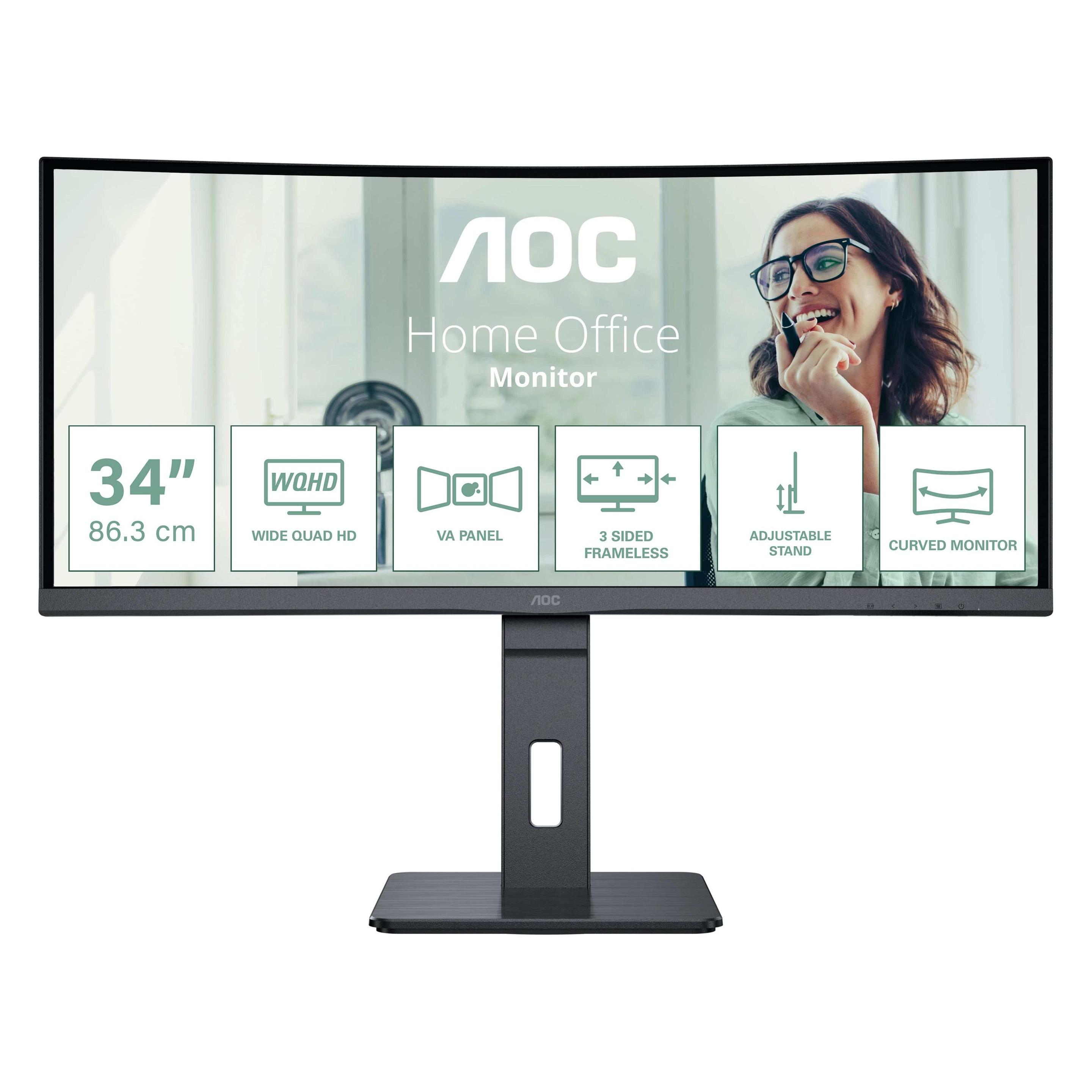 AOC CU34P3CV (3440 x 1440 Pixel, 34"), Monitor, Schwarz