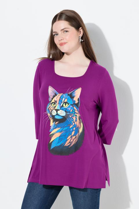Produktbild Ulla Popken Shirt, Katzenmotiv, A-Linie, Carree-Ausschnitt, 3/4-Arm (46, 48)
