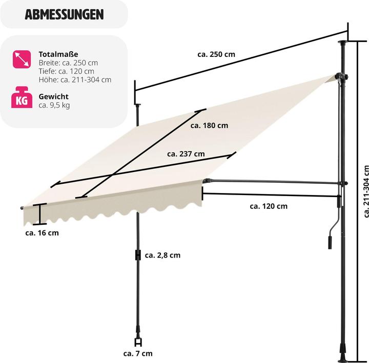 Produktbild tectake Klemmmarkise (2.50 m)