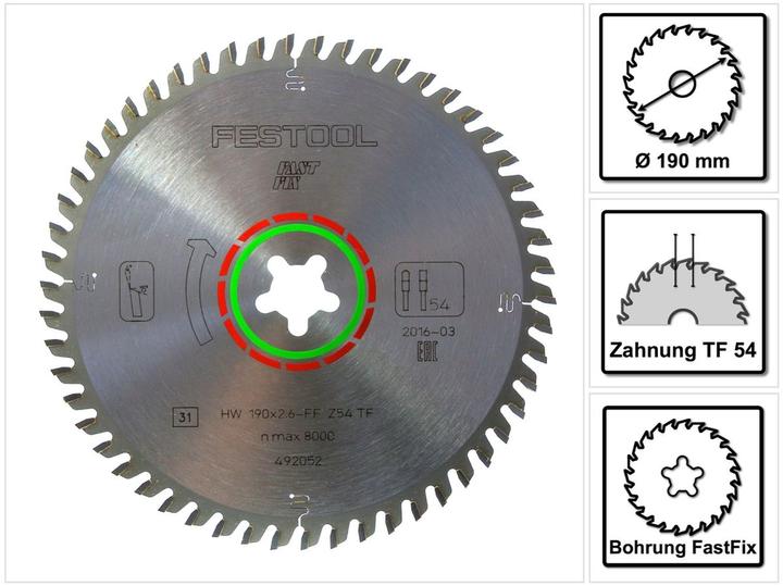 Actual product image Festool Circular saw blade HW 190x2,6 FF TF54