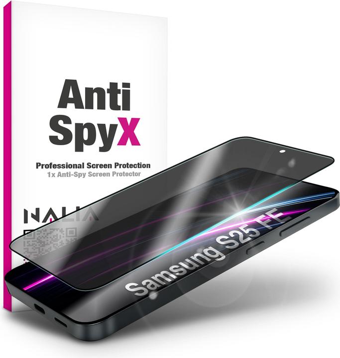 Produktbild Nalia Displayschutz "AntiSpyX" - Privacy Schutz Glas 9H Härte - Anti-Spy Screen Protector Tempered Glass (Samsung Galaxy S25 FE)