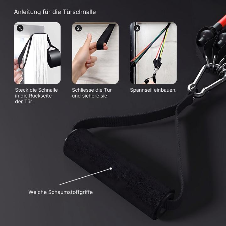 Produktbild Hermex 11-tlg. Set Resistance-Band Fitnessband Trainingsband Widerstandsband (1.34 m, Stark, Extra Stark, Mittel, Leicht)