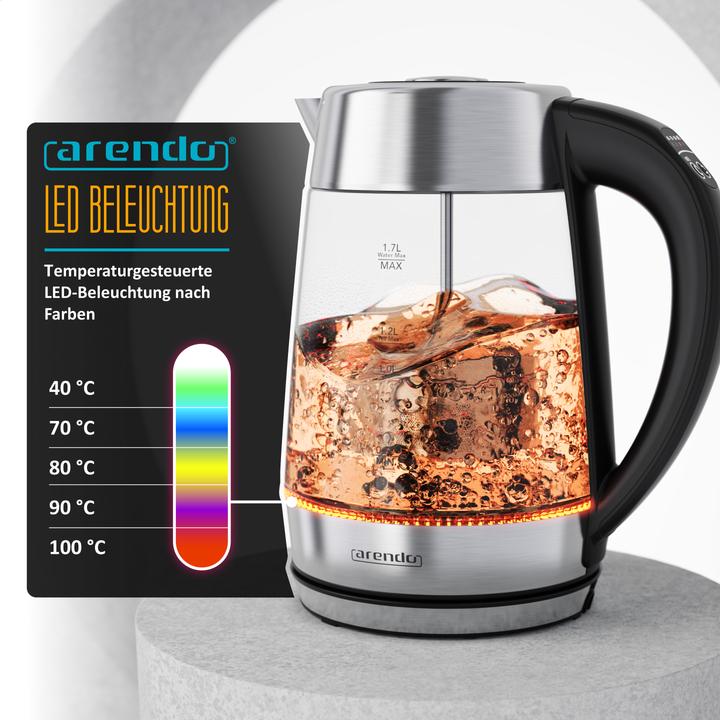 Immagine prodotto Arendo Wasserkocher, 2in1 Teebereiter mit Teesieb & 5 Temperaturen, 1.7 l, 2200 W, 40-100°C, LED-Licht (1.70 l)