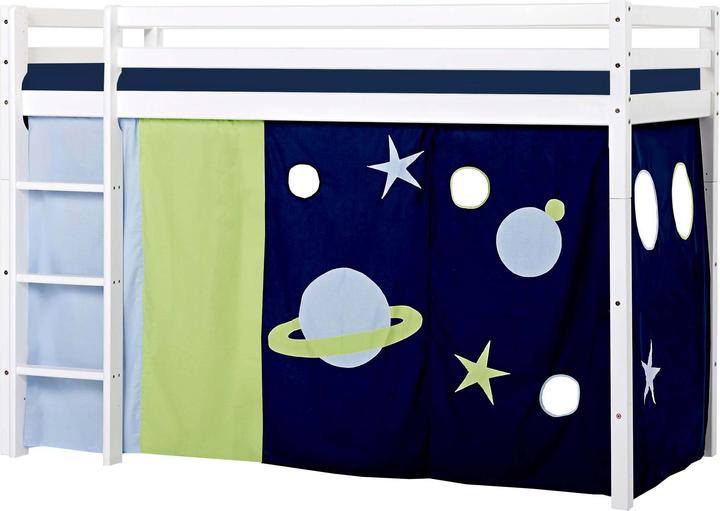 Produktbild Hoppekids BUNDLE BASIC Mittelhochbett 90x200cm mit Weltraum Vorhang und Schaum-Matratzen (90x200)