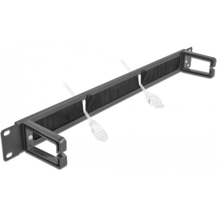 Delock Cable Management Brush Strip with 2 hooks, Serverschrank Zubehör, Schwarz