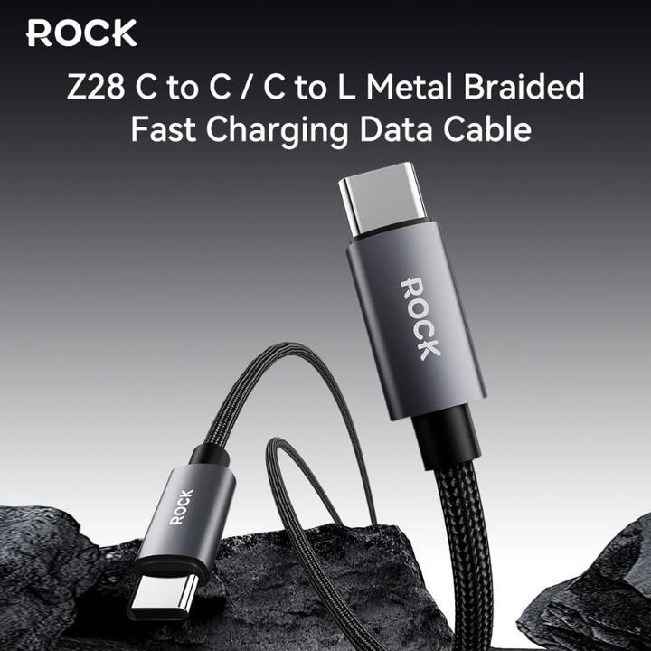 Rock Z28 Metal Braided C TO C 60W Fast Charging Data Cable 2m Schwarz
