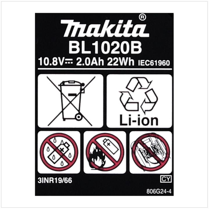 Produktbild Makita BL 1020 B 10,8 V - 2,0 Ah / 2000 mAh Li-Ion Akku mit LED - Anzeige ( 197394-3 ) (10.8 V)