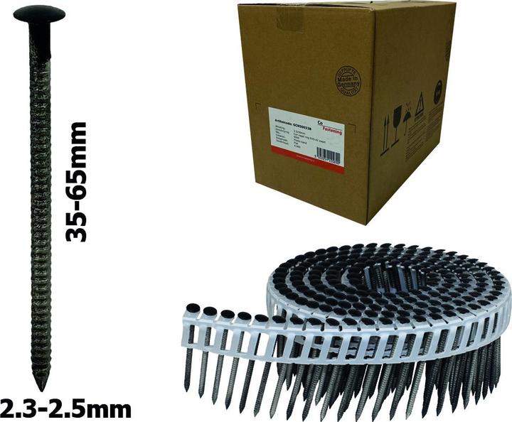 Actual product image Co-Fastening KCN50033B Spiralnagel Ring Edelstahl Kugelkopf Kunststoff RAL9005 - 2,5x65mm (65 mm)