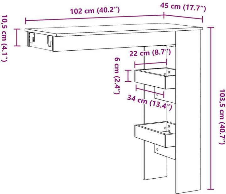 Produktbild vidaXL Bartisch (102 x 45 x 103.50 cm)