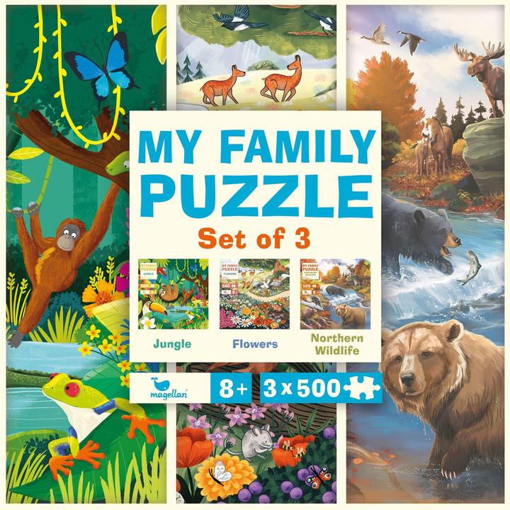 Image du produit My Family Puzzle - Set of 3 - Jungle, Fleurs, Vie sauvage du Nord (500 pièces)