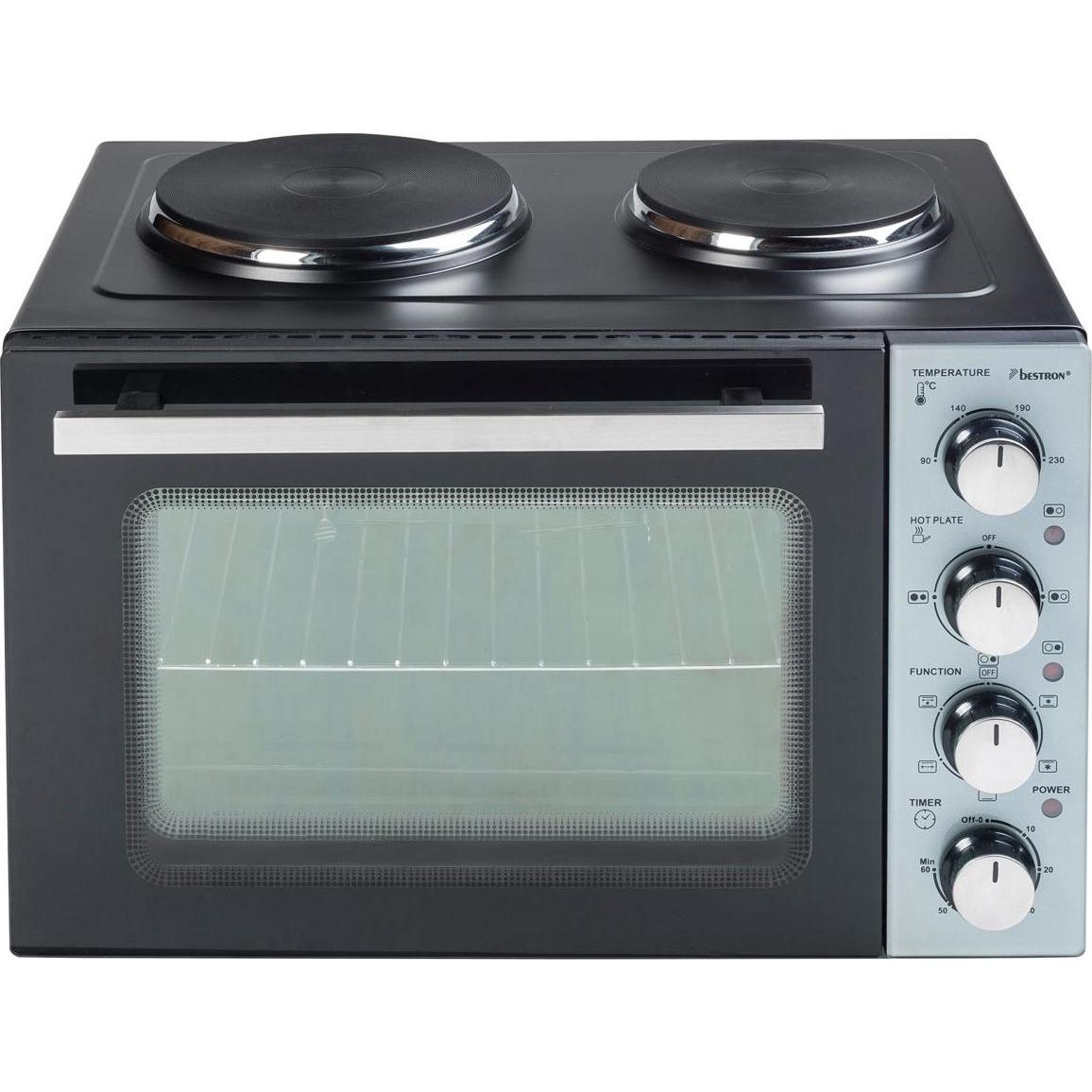 Bestron Kleinküche (Grill - Backofen mit Doppelkochplatte) Inkl. Drehspiess und umluftfunktion, Kleinbackofen, Silber, S...