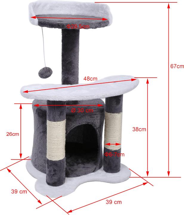 Produktbild Wiltec Kratzbaum 67cm Grau/Weiss Katzen Kletterbaum Katzenkratzbaum Katzenbaum (67 cm, Grau/Weiss)