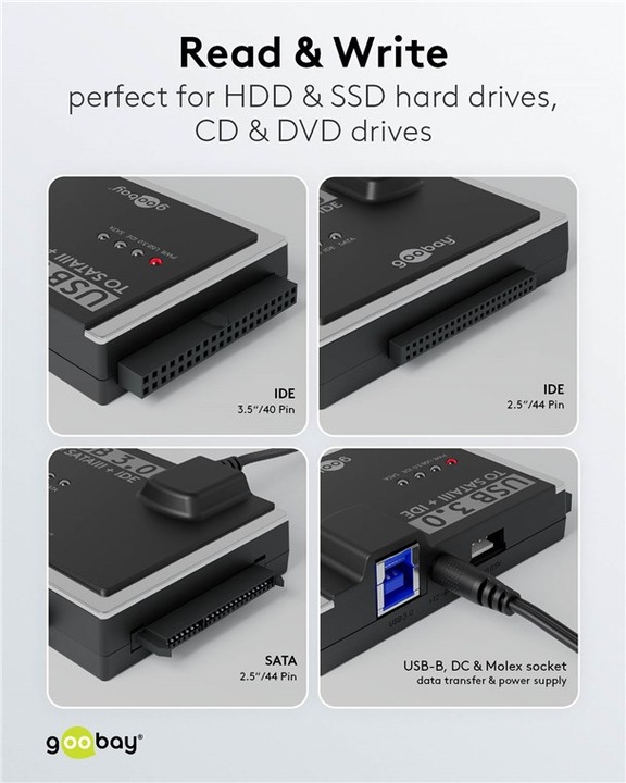Immagine prodotto Goobay Adattatore per disco rigido USB 3.0 per IDE e SATA (2.5", 3.5")