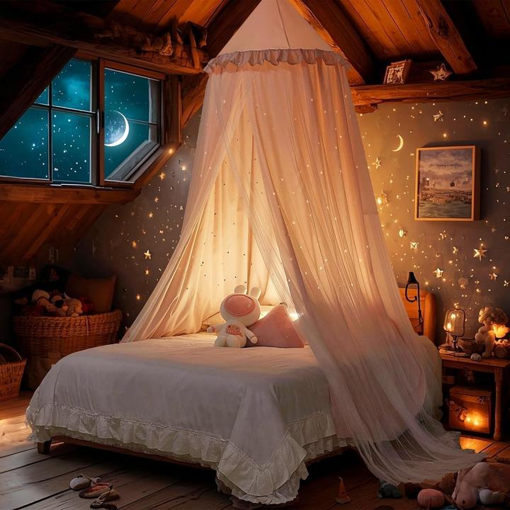 Produktbild Milkii Prinzessinnen-Betthimmel Baldachin mit leuchtendem Sternendesign