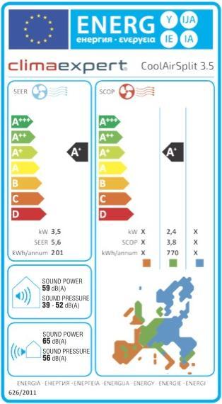Energie-Label Climaexpert Cool Air Split 3.5 kw (11942.50 BTU/h)