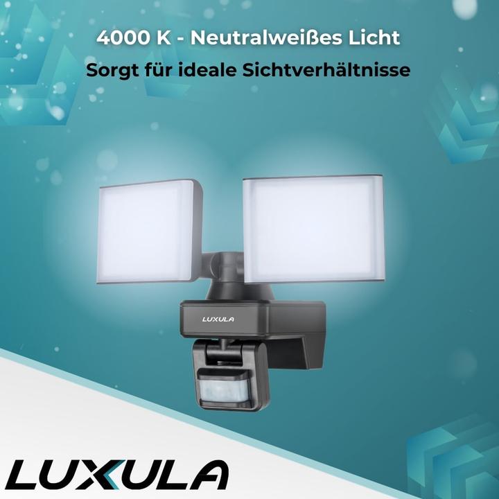 Produktbild Luxula LED-Fluter LX400192, mit BM, 2-köpfig, 2x 15 W, 3200 lm, 4000 K (3200 lm, IP54)