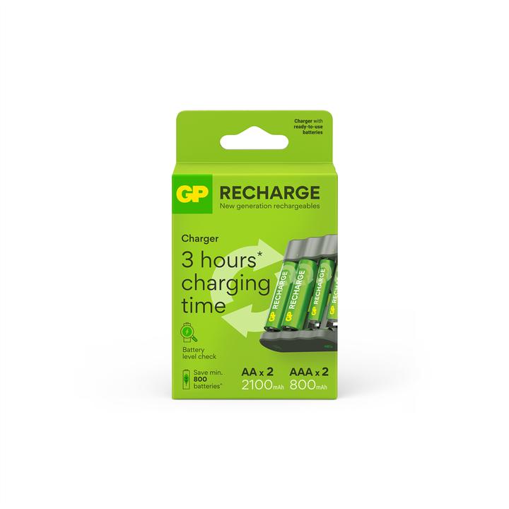 Actual product image GP Batteries GP Recharge Battery Charger, B441 (USB), incl. 2 x AA 2100 mAh + 2 x AAA 800 mAh Batteries (4 pcs., AAA, AA, 2100 mAh, Battery + charger)