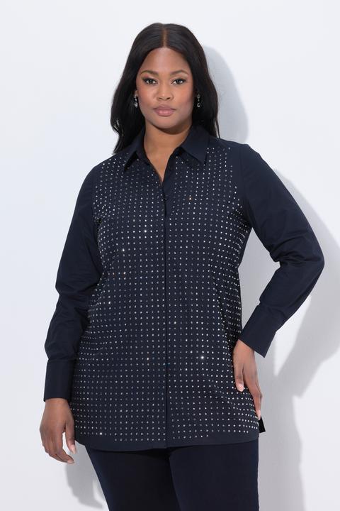 Image du produit Ulla Popken Chemisier évasé avec strass, col chemise et manches longues (58)