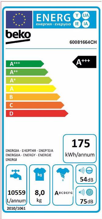 Energy Label Beko 60081664CH (8 kg, Left)