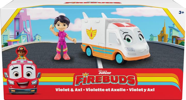 Immagine prodotto Spin Master Disney Junior Firebuds, Violet e Axl, action figure e ambulanza giocattolo con movimento degli occhi
