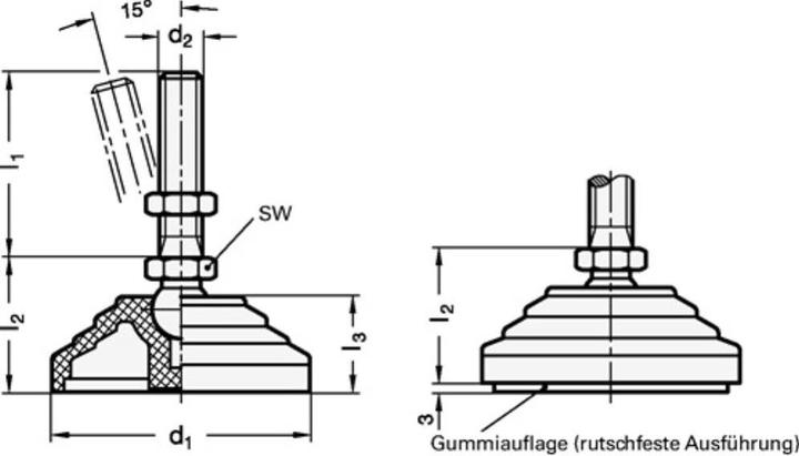 Immagine prodotto Ganter Piede girevole in plastica GN 344 d1 60 mm, d2 M 10 mm l1 98 mm l3 24 mm