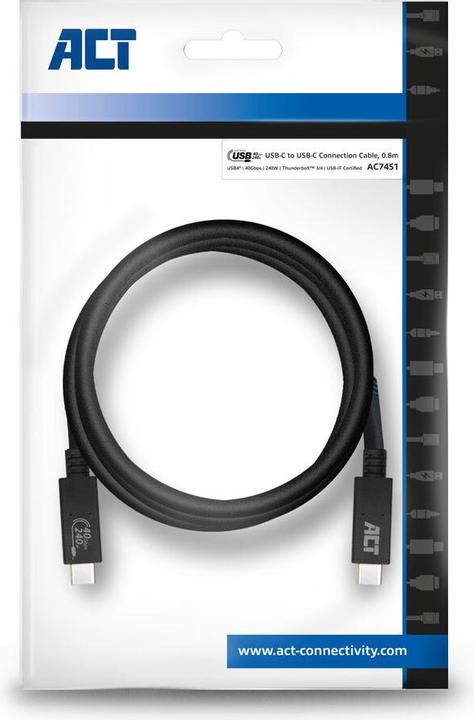 Immagine prodotto Cavo di connessione USB4" 40Gbps C maschio - C maschio 0,8 metri Certificato USB-IF (0.80 m, USB 4.0, 240 W)