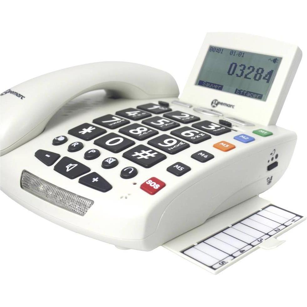 Thumbnail - Geemarc Pack SERENTIES Schnurgebundenes Seniorentelefon Fallband-Sensor Beleuchtetes Display Weiss, Telefon, Weiss