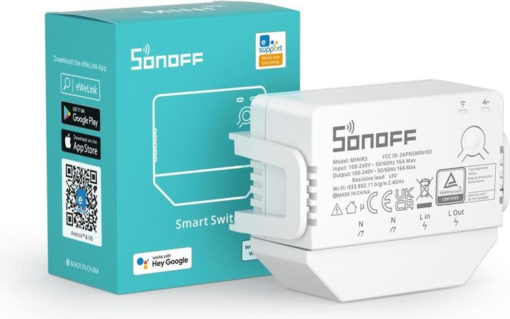 Produktbild Sonoff WLAN-Schaltaktor MINIR3, 1-fach, 230 V 16 A Weiss (Schaltaktor)