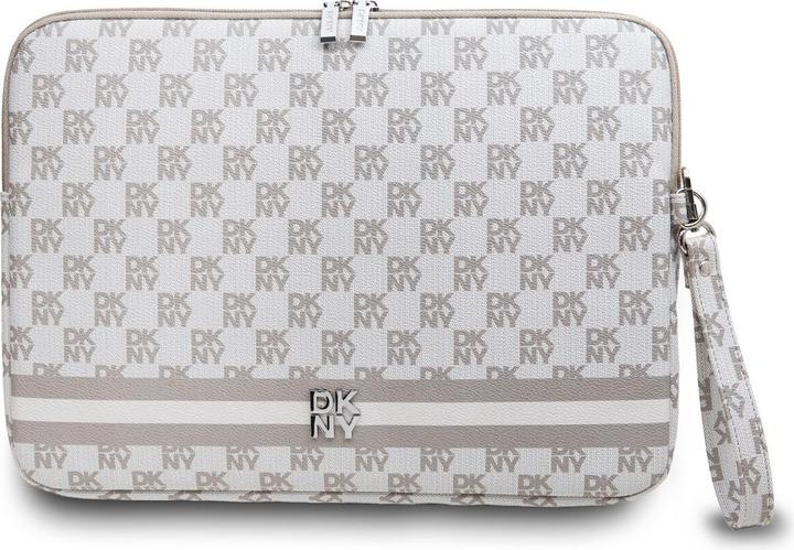DKNY PU Leather Checkered Pattern and Stripe Laptop Sleeve 13/14" Beige