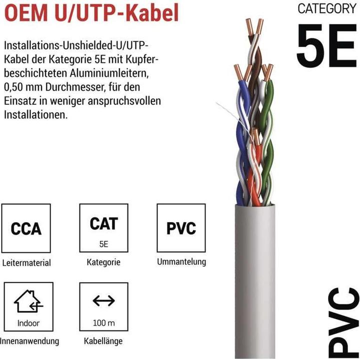 Immagine prodotto Emos Datenkabel UTP CAT 5E PVC CCA, 100m (UTP, CAT5e, 100 m)