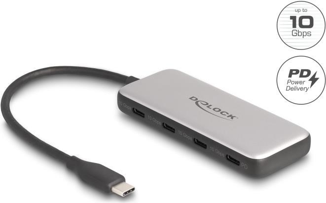 Produktbild Delock USB 10 Gbps USB Type-C Hub mit 4 x USB Type-C Buchse und PD 85 Watt (USB-C, 4 Ports)