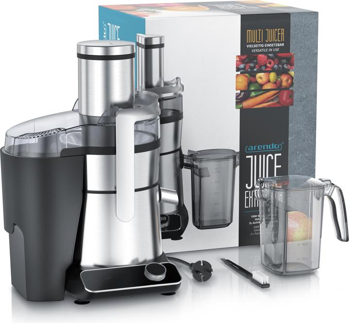 Actual product image Arendo Zentrifugalentsafter, Edelstahl, BPA Frei, 1000W, XXL-Einfüllschacht, Programme, Display, Tropfstopp