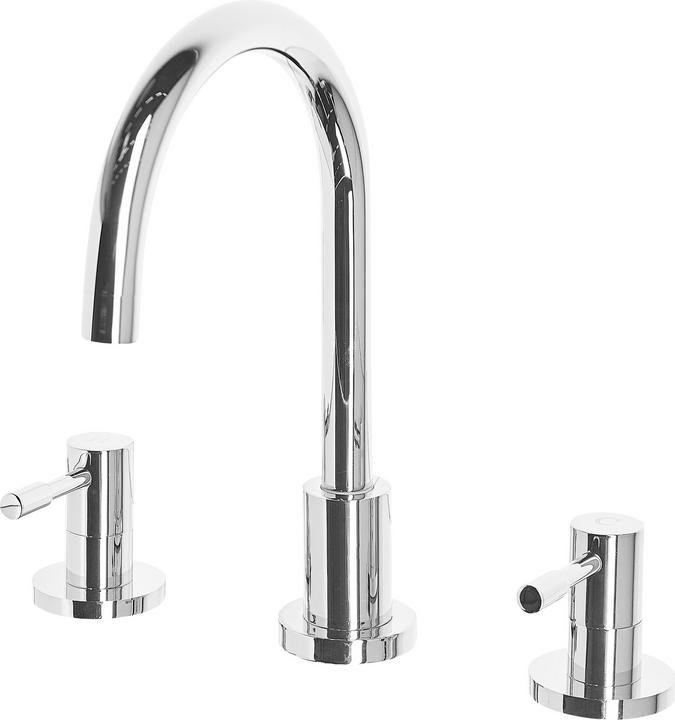 Beliani Wasserhahn 3-Loch Waschtischarmatur Messing silber SIPI