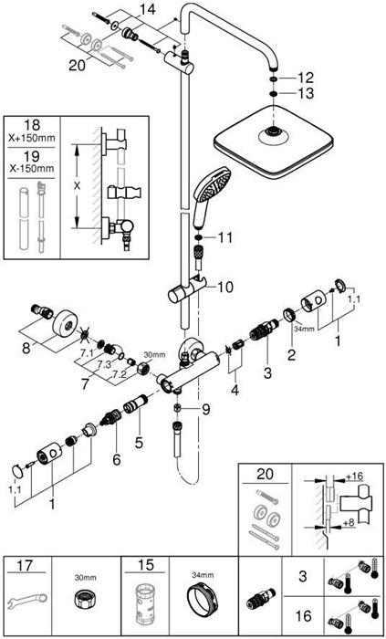 Produktbild Grohe Duschsystem Tempesta Cube System Brause-Thermostatbatterie mit Aquadimmer chrom