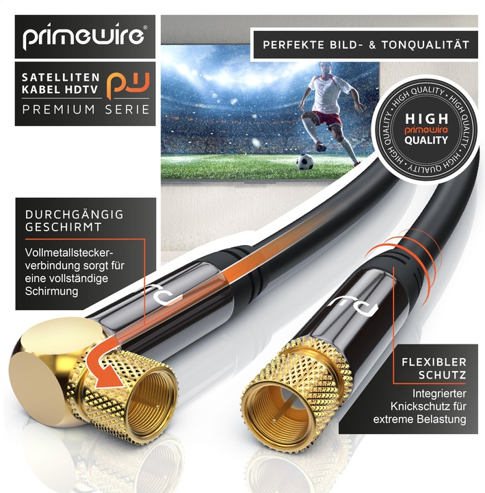 Produktbild Primewire SAT Kabel HDTV 90° gewinkelt - Premium SAT Koaxialkabel - TV Radio DVB-T DVB-C - 4 Fach Schirmung (135 dB, SAT Kabel)