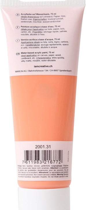 Produktbild I Am Creative Basic Acryl, Acrylfarbe auf Wasserbasis, 75 ml (Pastellorange, 75 ml)