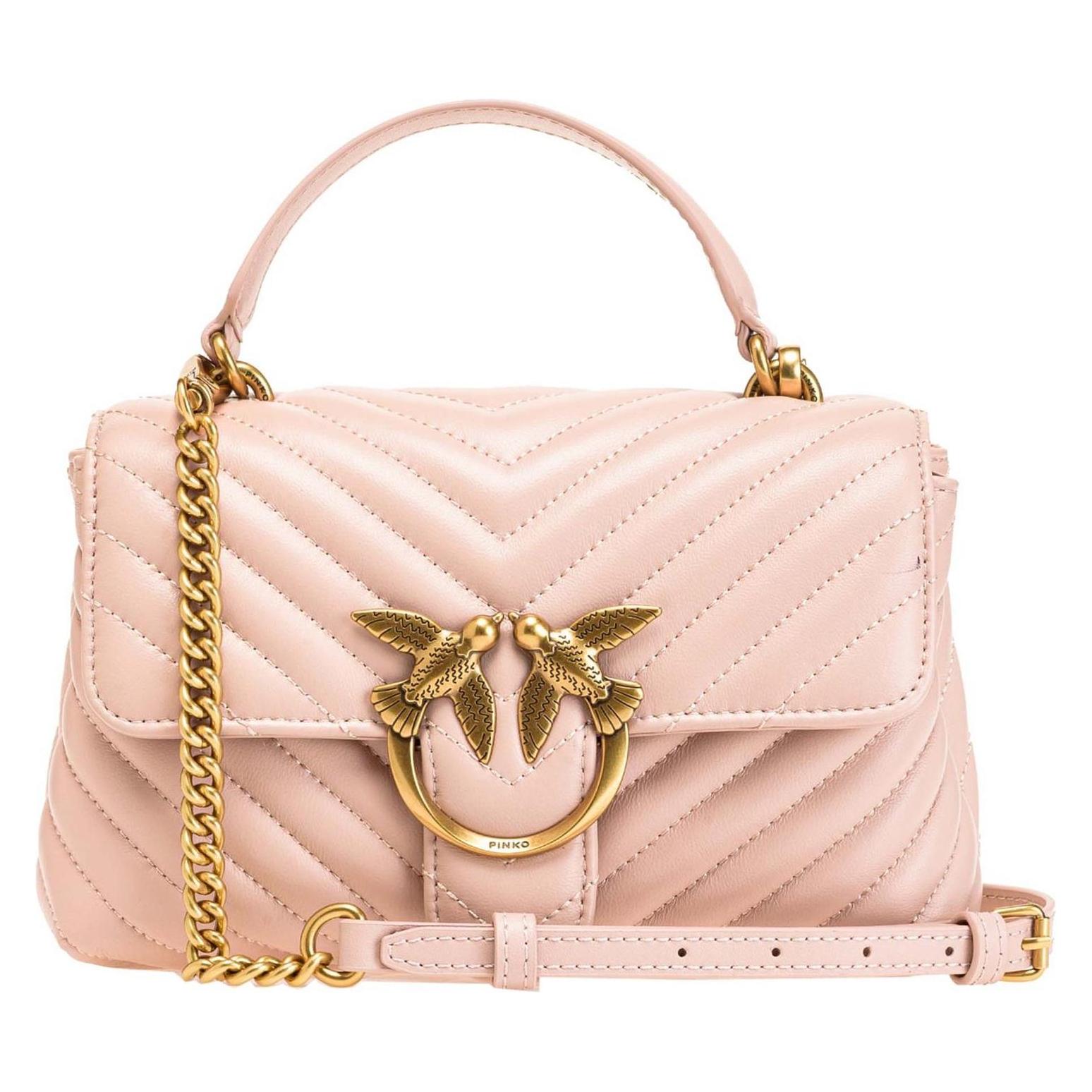 Pinko, Damen, Handtasche, Love Lady Puff Mini Cl Sheep Nappa Chevron, Rosa