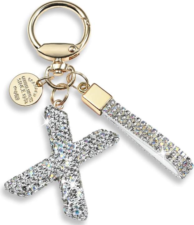 Actual product image Swissdetector Keyring with initial - X - Strass - Glitter - Silver