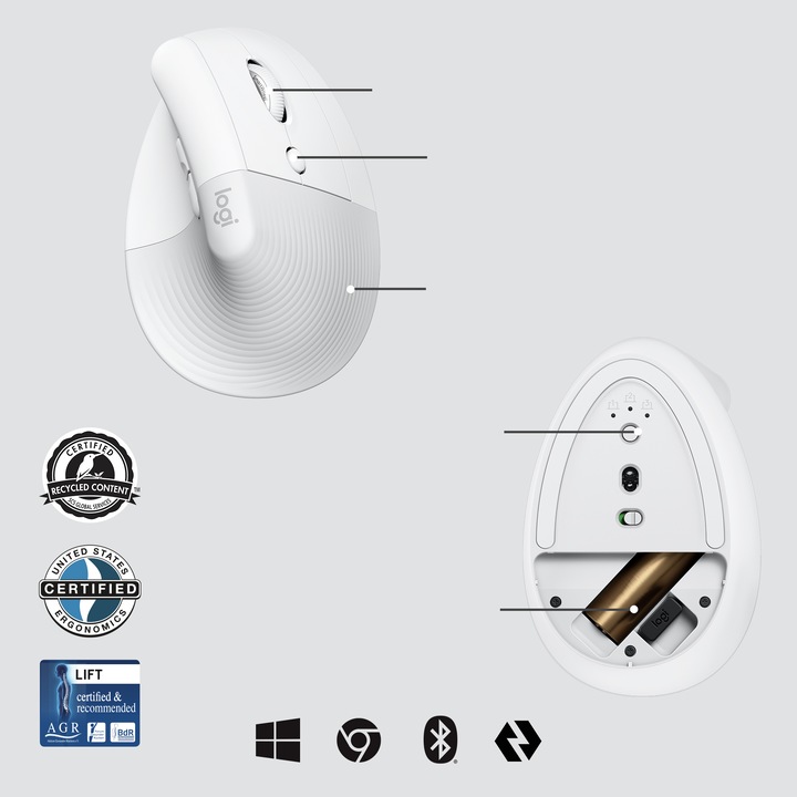 Productafbeelding Logitech Lift Voor Zaken Off-White/Lichtgrijs (Draadloze)
