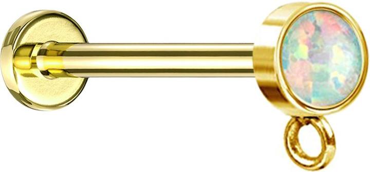 Actual product image Star Piercing Micro labret internal thread gold-plated with cylinder opal white ring for pendant (without brass, Surgical steel 316L)