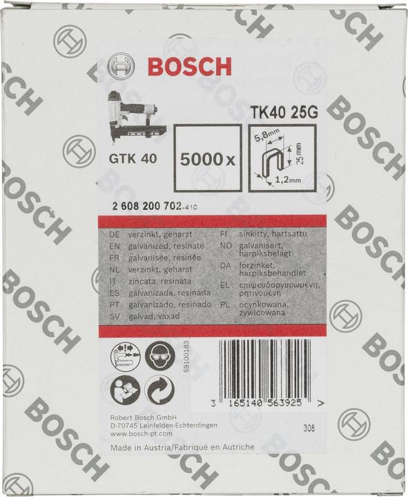Produktbild Bosch Professional Zubehör Schmalrückenklammer TK40 25G, 5,8 mm, 1,2 mm, 25 mm, verzinkt