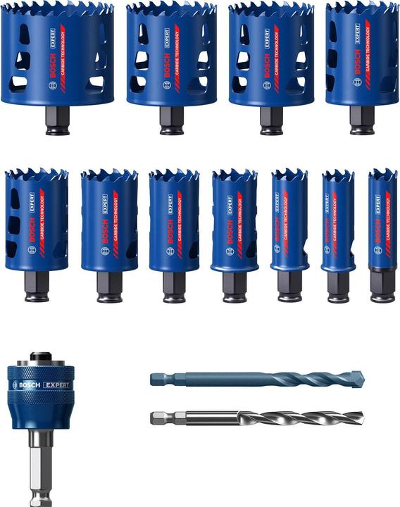 Produktbild Bosch Professional Zubehör EXPERT Tough Material Lochsäge-Set, 20/22/25/32/35/40/44/51/60/64/76 mm, 14-tlg. (76 Millimeter)